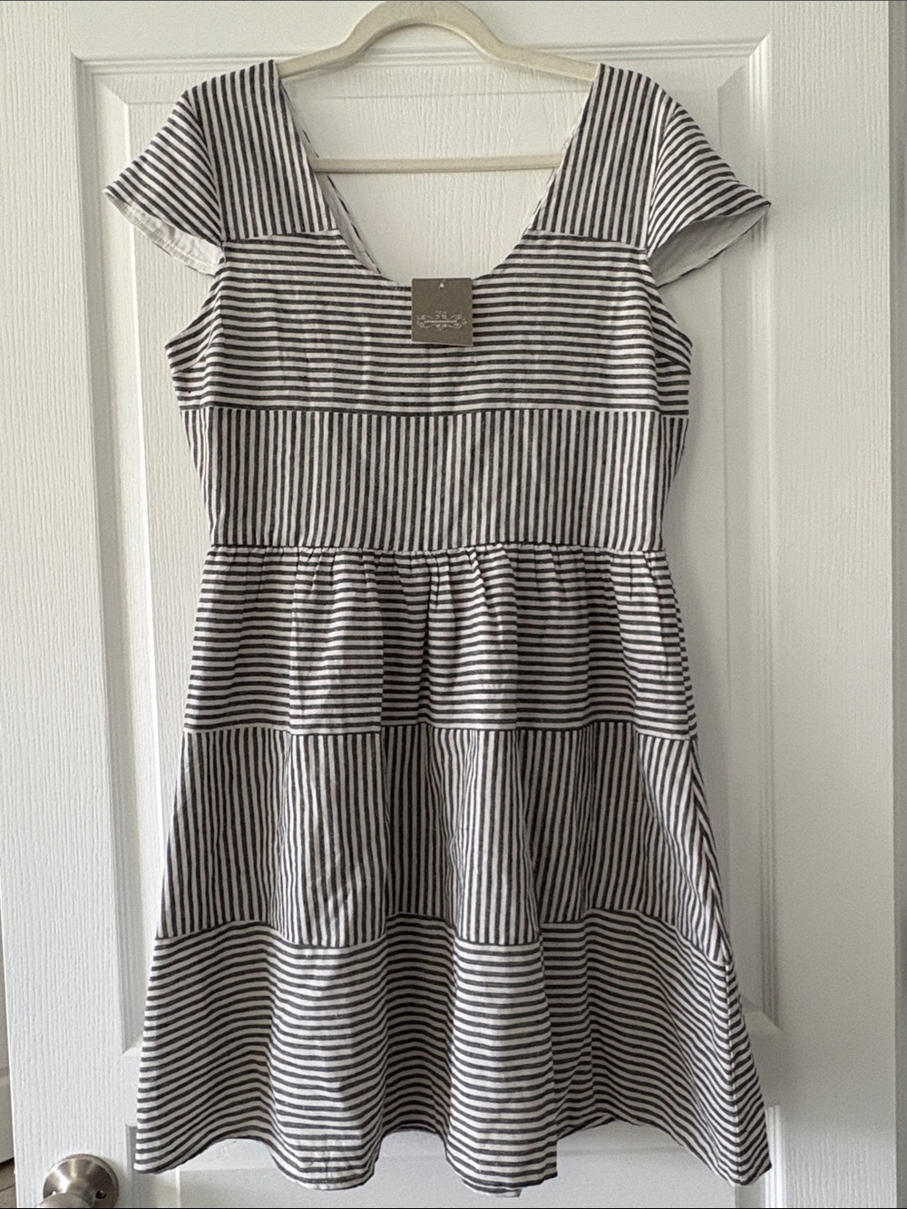 Anthropologie’s Sunday in Brooklyn Charcoal and White Striped Dress